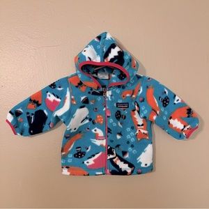 Patagonia Full Zip Hooded Fleece Wildlife Animal Jacket - Blue - 3/6 Months